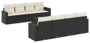 Polyrattan Kerti Ülőgarnitúra - 9 részes - Fekete