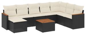 VidaXL Polyrattan Kerti Ülőgarnitúra - 9 részes - Fekete