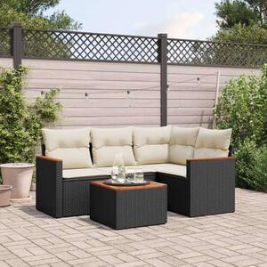 VidaXL 5 részes fekete polyrattan kerti kanapészett párnákkal