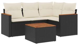 VidaXL 5 részes fekete polyrattan kerti kanapészett párnákkal