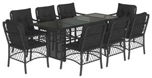 VidaXL Polyrattan Kerti Étkezőgarnitúra - 9 részes - Fekete