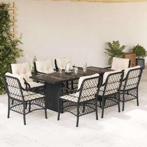 VidaXL Kerti Étkezőgarnitúra - 9 részes - Fekete Polyrattan