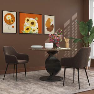 HOMCOM Set 2 Scaune de Dining Nordice Tapițate cu Brațe Curbate din Țesătură cu Efect de Catifea, 54x57x80 cm, Maro