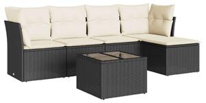 Polyrattan Kerti Ülőgarnitúra - 6 részes - Fekete