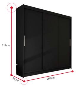 Tolóajtós Ruhás szekrény LUKAS II, 250x215x58, fekete mat
