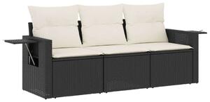 VidaXL 3 részes fekete polyrattan kerti ülőgarnitúra párnával