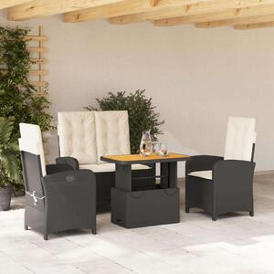 VidaXL Polyrattan Kerti Étkezőgarnitúra - 4 részes - Fekete