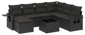 VidaXL 8 részes fekete polyrattan kerti ülőgarnitúra párnákkal