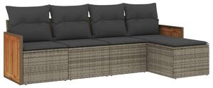 Polyrattan Kerti Ülőgarnitúra - 5 részes - Szürke