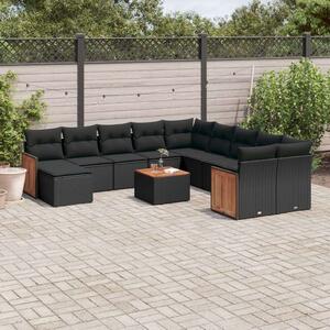 VidaXL 12 részes fekete polyrattan kerti ülőgarnitúra párnákkal