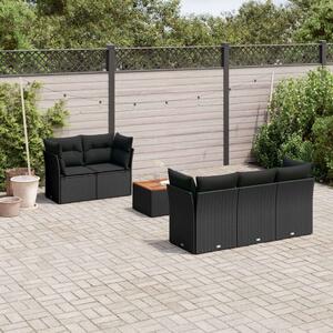 VidaXL 6 részes fekete polyrattan kerti ülőgarnitúra párnákkal