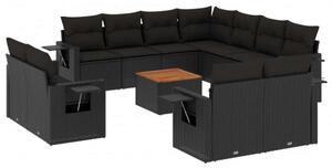 Polyrattan Kerti Ülőgarnitúra - 12 részes - Fekete