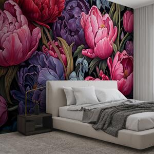 Fotótapéta Tulipánok és bazsarózsák viktoriánus stílusban,, Fotótapéta virágok és növények, Fotótapéta virágok nagy, w08818 : Uwalls.hu