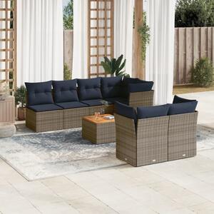 VidaXL 8 részes szürke polyrattan kerti ülőgarnitúra párnával