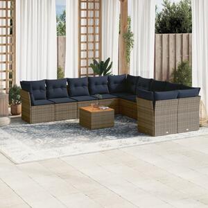 VidaXL 11 részes szürke polyrattan kerti ülőgarnitúra párnákkal
