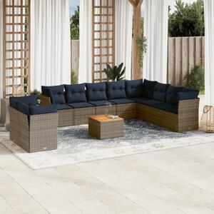 VidaXL 11 részes szürke polyrattan kerti ülőgarnitúra párnákkal
