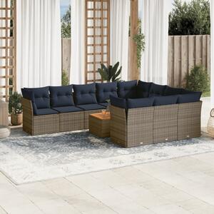 VidaXL 11 részes szürke polyrattan kerti ülőgarnitúra párnákkal