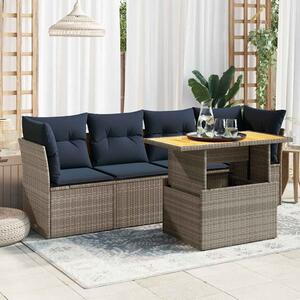 VidaXL 5 részes szürke polyrattan kerti ülőgarnitúra párnákkal