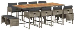 VidaXL 13 részes szürke polyrattan kerti ülőgarnitúra párnákkal