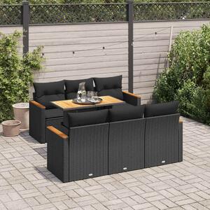 VidaXL 7 részes fekete polyrattan akácfa kerti ülőgarnitúra párnával