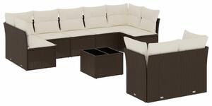 VidaXL 10 részes barna polyrattan kerti ülőgarnitúra párnákkal