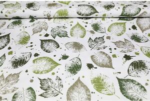 Dekoratív szövet zöld levelek, szélesség 140 cm