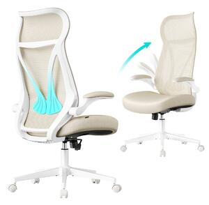 Irodai szék ergonomikus háttámla, állítható magasság, felhajtható kartámaszok, bézs
