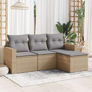 Polyrattan Kerti Ülőgarnitúra - 4 részes - Bézs