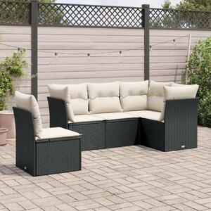 VidaXL 5 részes fekete polyrattan kerti kanapészett párnákkal