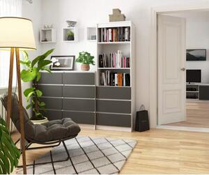 Polcos szekrény / könyvespolc fiókokkal - Akord Furniture R603SZ - fehér / szürke