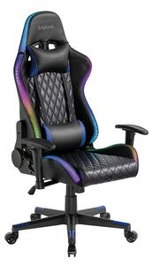Gamer szék fej- és deréktámasszal, RGB világítással, 150 kg-ig, fekete