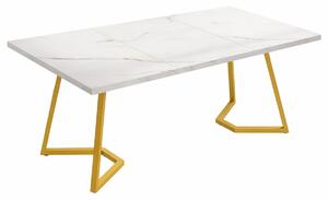 Nappali/Étkező/Irodaasztal, Blackswan Design/Siena modell, fehér/fényes arany, márvány utánzat, 140x80x75 cm