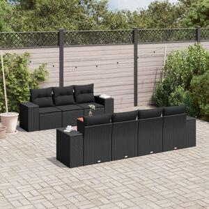 VidaXL 8 részes fekete polyrattan kerti ülőgarnitúra párnákkal