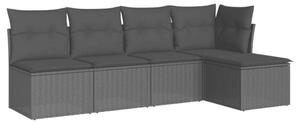 VidaXL 5 részes fekete polyrattan kerti kanapészett párnákkal