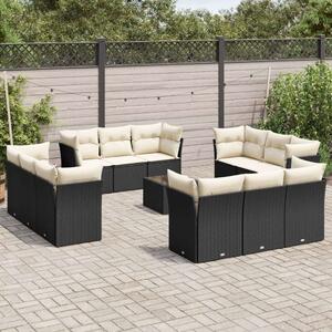 VidaXL 13 részes fekete polyrattan kerti ülőgarnitúra párnákkal