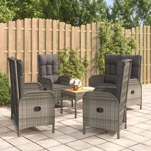 VidaXL 5 részes szürke polyrattan kerti étkezőgarnitúra párnával