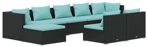 VidaXL 9 részes fekete polyrattan kerti ülőgarnitúra párnákkal