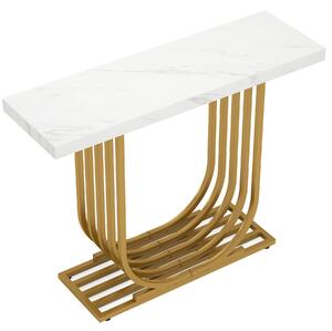 Nappali/előszoba dekorációs asztal, Baselli Model fehér/arany, márvány utánzat, 100 cm