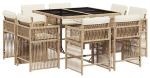 VidaXL 9 részes bézs polyrattan kerti étkezőgarnitúra párnákkal