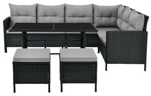 Manacor Lounge polyrattan kerti bútor szett 7 személyes sarokgarnitúra fekete 200181