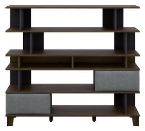 Könyvespolc Evarveru 104, Nyitott, hátsó fal nélkül, Laminált forgácslap, Kárpit, 147x165x42cm, Sötét tölgy, Antracit, Fekete