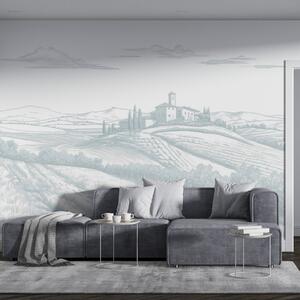 Fotótapéta Toszkána tájak, Olaszország, szőlőskertek, természet, régi kastély, kék színek, Fotótapéta provence stílusban, w03349v1 : Uwalls.hu