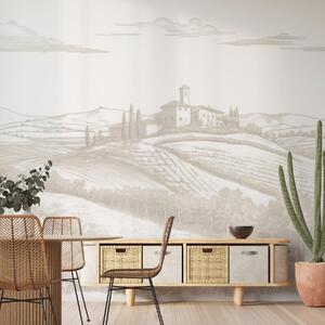 Fotótapéta Toszkánai tájak, Olaszország, szőlőskertek, természet, régi kastély, bézs színek, Fotótapéta provence stílusban, w03349 : Uwalls.hu