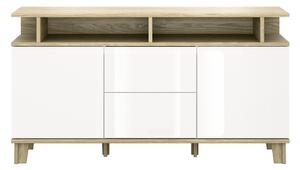 Komód Evarveru 105, Laminált forgácslap, 90x165x42cm, Fényes fehér, Tölgy