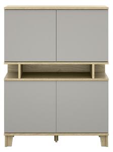 Könyvespolc Evarveru 106, Zárt, Ajtókkal, Laminált forgácslap, 147x110x43cm, Tölgy, Szürke