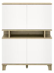 Könyvespolc Evarveru 106, Zárt, Ajtókkal, Laminált forgácslap, 147x110x43cm, Matt fehér, Tölgy