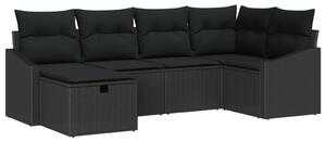 6 darabos Kertibútor szett párnákkal Fekete Poly Rattan
