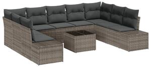 10 részes kerti kanapészett párnákkal - Fekete poli rattan