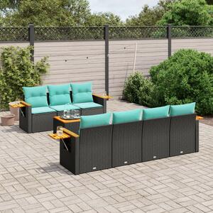 8 részes fekete polyrattan kerti ülőgarnitúra párnával