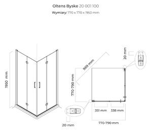Oltens Byske zuhanykabin 80x80 cm négyzet króm fényes/átlátszó üveg 20001100